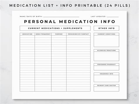 Medication Record Printable Medication List And Info Medical