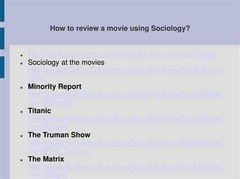 PPT - How to review a movie using Sociology? PowerPoint Presentation ...