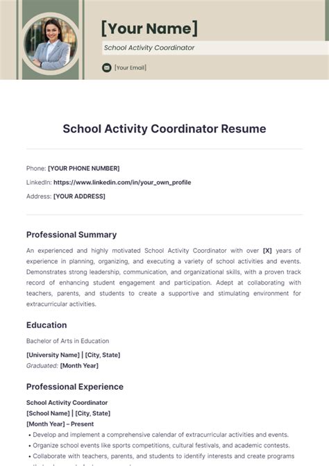School Activity Coordinator Resume Templates Edit Online And Download