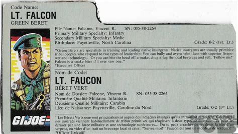 Gi Joe Falcon File Card Old School Toys