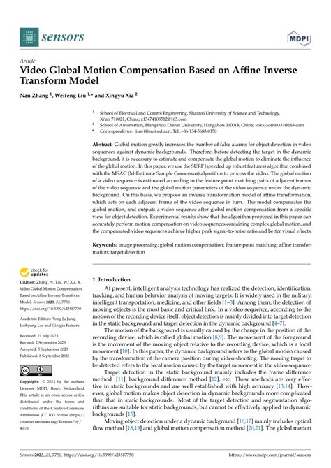 Pdf Video Global Motion Compensation Based On Affine Inverse