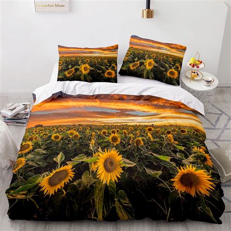 Sunflower Pattern Bedding Bed Set 3d Print Kawaii Cute 3d Floral Print Quilt Bedding Sets Full