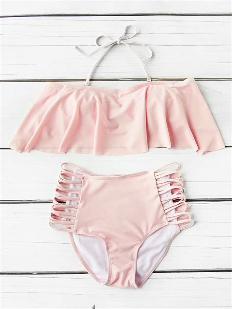 Flounce Detail Ladder Cutout High Waist Bikini Set SheIn Sheinside