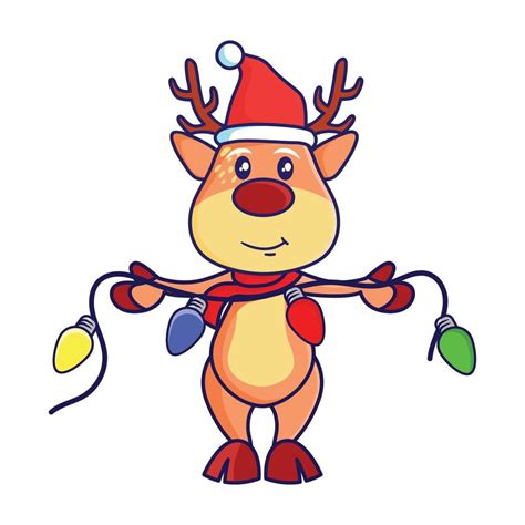 Cute Christmas Reindeer Illustration With White Isolated Background