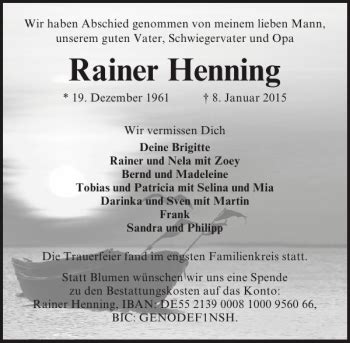 Traueranzeigen Von Rainer Henning Trauer Anzeigen De