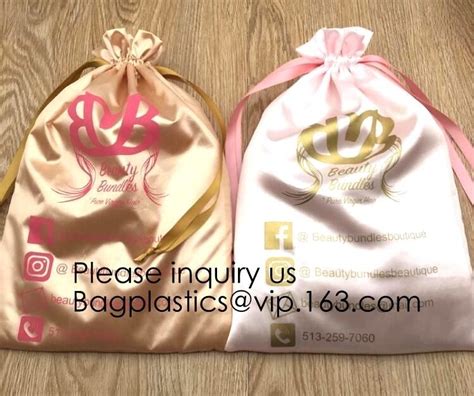 Shinny Golden Satin Drawstring Bag With Rose Gold Printingsatin Pouch