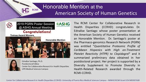 Honorable Mention At The American Society Of Human Genetics Center For Collaborative Research