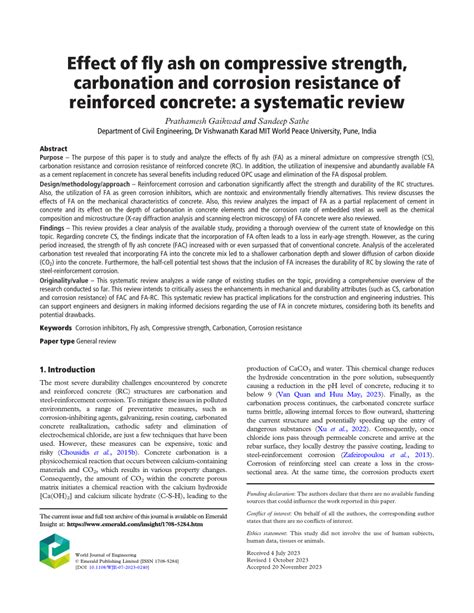 Pdf Effect Of Fly Ash On Compressive Strength Carbonation And