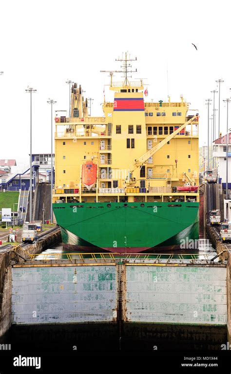 Cargo Ship In Panama Canal Stock Photo Alamy