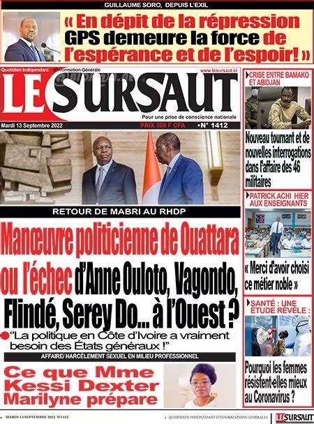 Titrologie De Le Sursaut N1412 Du Mardi 13 Septembre 2022 Abidjan