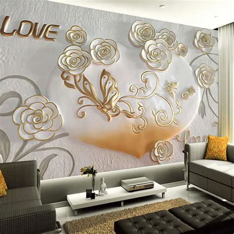 Rose Flower 8d Papel Murals Love Butterfly Mural 3d Wallpaper For