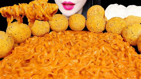 ASMR CHEESY CARBO FIRE NOODLE CHEESE BALL EATING SOUNDS MUKBANG Vlog