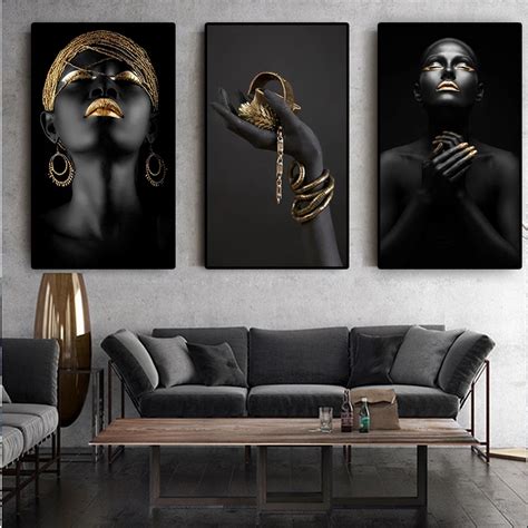 African Nude Contemplator Woman Black Hand Oil Painting On The Wall