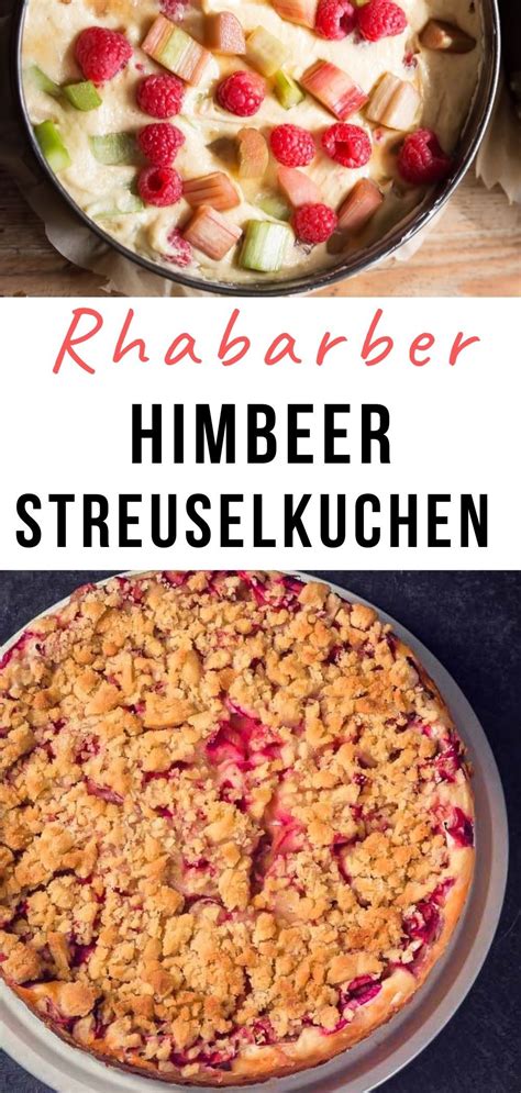 Ein Einfacher Saftiger Rhabarber Himbeer Kuchen Mit Buttrigen Mit