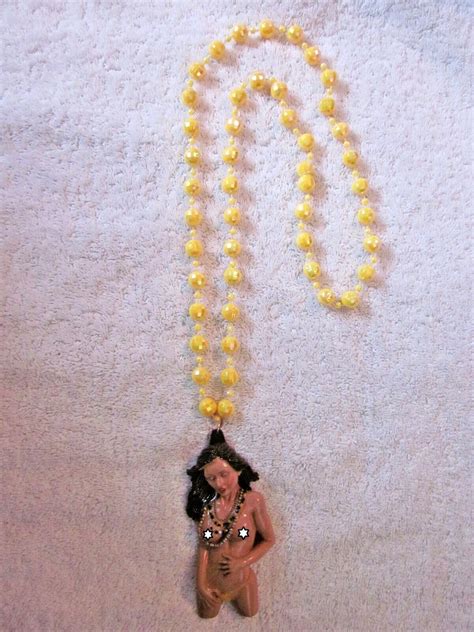 Hot Mardi Gras Girl Mg Yellow Necklace Disco Ball Bead Boobs Nude Woman B Ebay