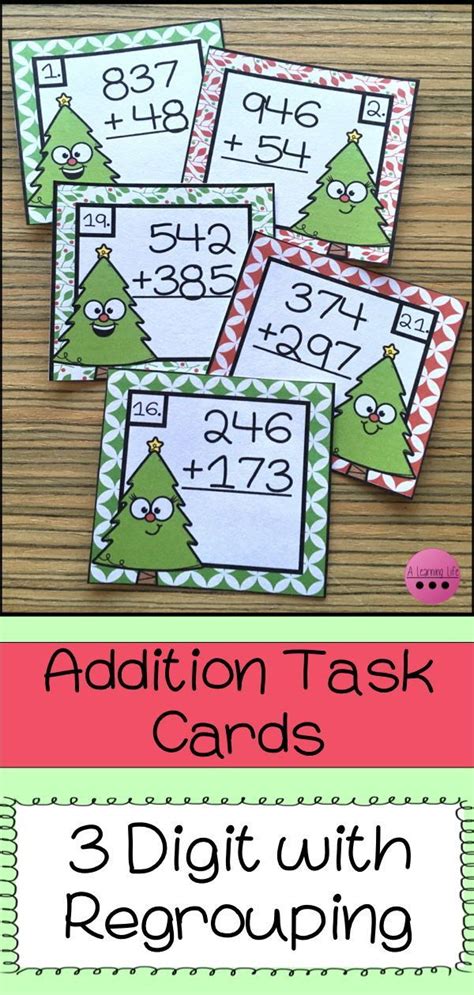 Christmas Digit Addition Task Cards With Regrouping Addition Task