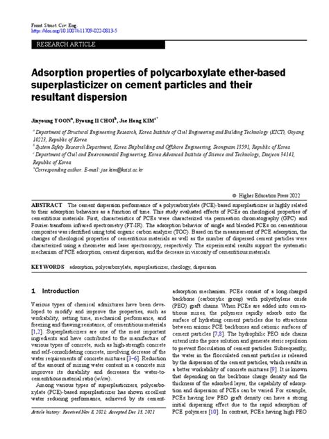 Adsorption Properties Of Polycarboxylate Pdf Concrete Rheology