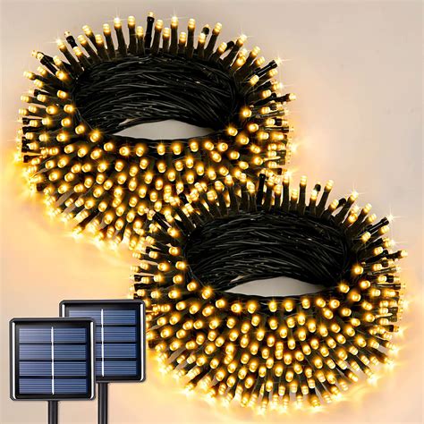 Jmexsuss 2 Pack Solar String Light 200led 755ft 8 Modes Solar Christmas Lights Waterproof For