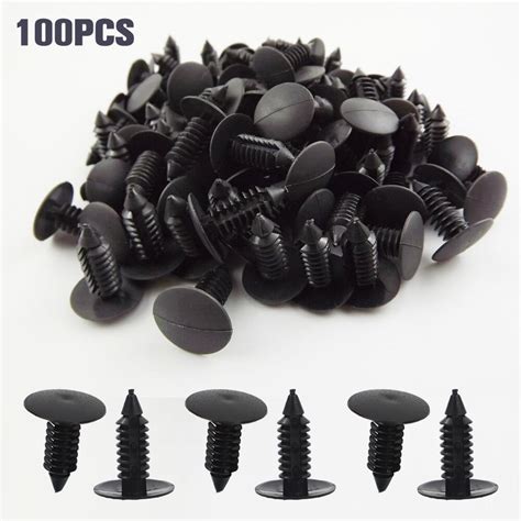 100 Pcs Car Plastic Rivets Fasteners 8mm03in Dia Hole For Auto Bumper Fender Black