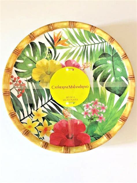 Tropical Palm Leaf Hibiscus Melamine Plates 9 Dessert Salad Lunch Set