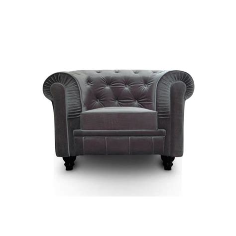 Fauteuil Chesterfield Velours Argent Cdiscount Maison