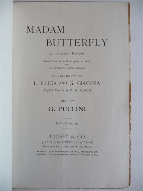 Madam Butterfly A Japanese Tragedy Music By G Puccini Program For