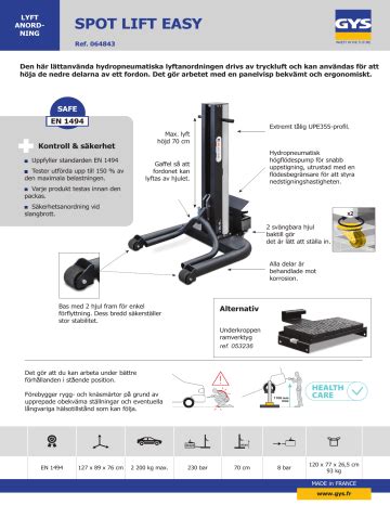 GYS SPOT LIFT EASY Datablad Manualzz