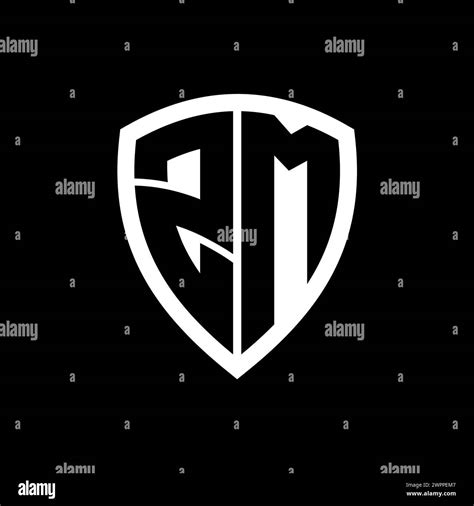 Zm Monogram Logo With Bold Letters Shield Shape With Black And White