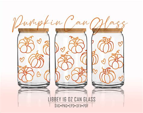 Pumpkin Hearts Libbey 16oz Can Glass Svg Thanksgiving Libbey Etsy