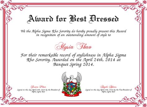 Best Dressed Award Certificate Colorful Certificate Templates Award