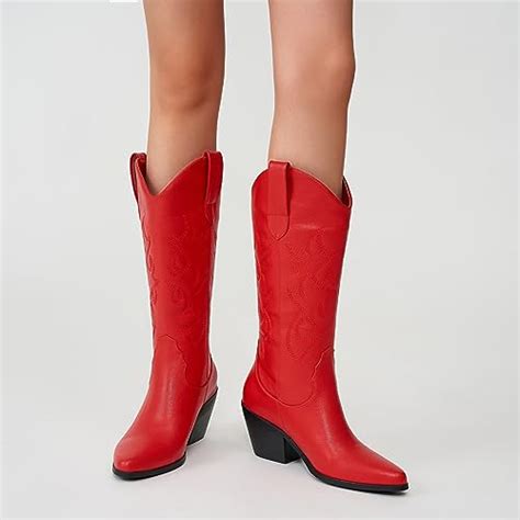 Aizhenzm Cowboy Boot For Women Western Style Embroidered Mid Calf