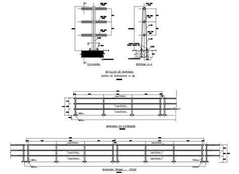 Steel Railing Elevation And Section Cad Drawing Details Dwg File Cadbull