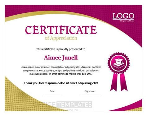 Printable Free School Certificate Of Appreciation Template For Ms Word