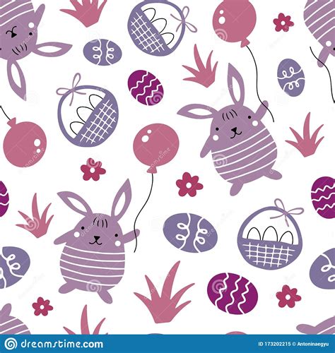 Seamless Pattern With Easter Bunny And Eggs Stock Vector Illustration