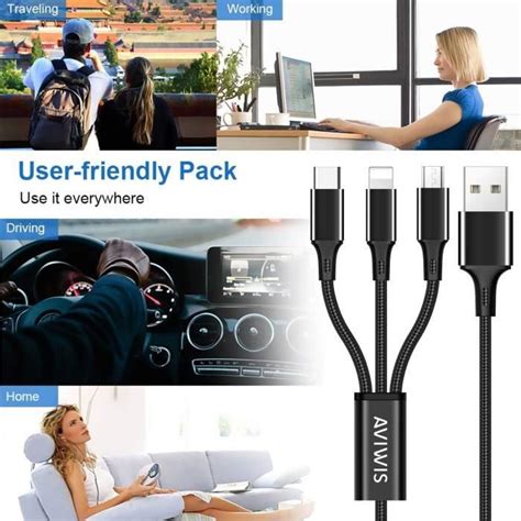 Câble Multi Usb 3 En 1 Multi Chargeur Usb Câble En Nylon Tressé Avec Micro Usb Type C Câble 1 2