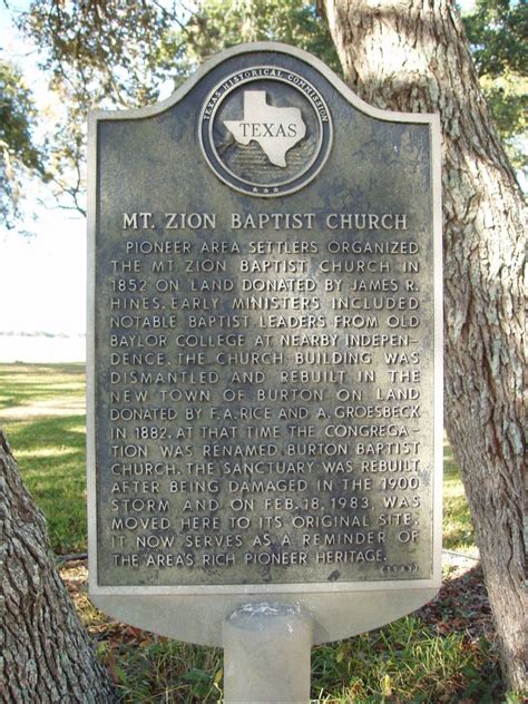 Mt. Zion Baptist Church - TEXAS HISTORICAL MARKERS