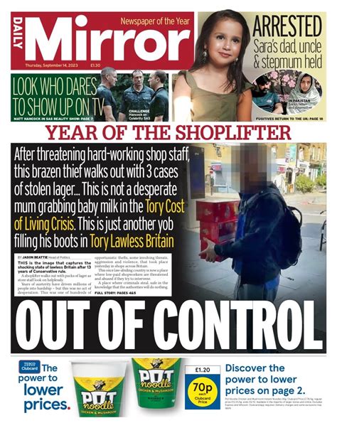 Daily Mirror Front Page Th Of September Tomorrow S Papers Today