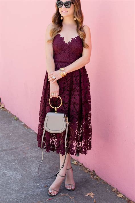 Burgundy Lace Midi Dress At A Pink Wall In San Francisco