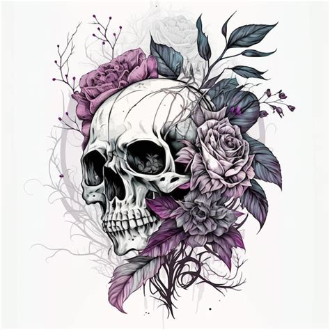 Premium Photo Skull And Roses Tattoo Design Generative Ai