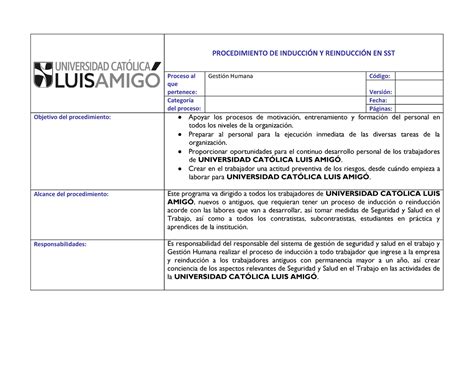 Procedimiento Induccion Y Reinduccion Procedimiento De Induccin Y