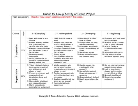 Sample Rubrics For Group Activity Grade Printable Templates Free Hot