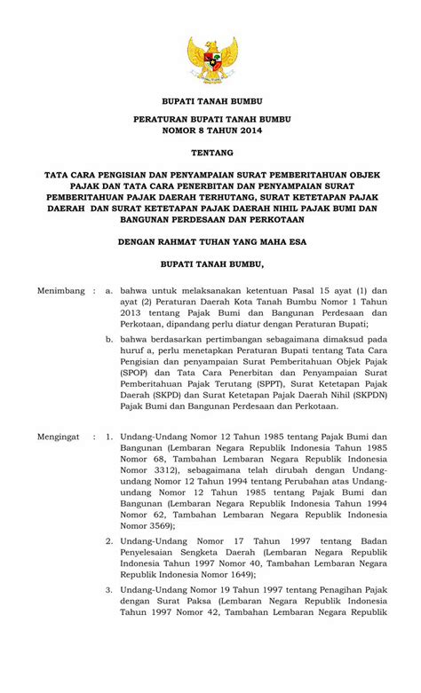 Pdf Bupati Tanah Bumbu Peraturan Bupati Tanah Bumbu Surat