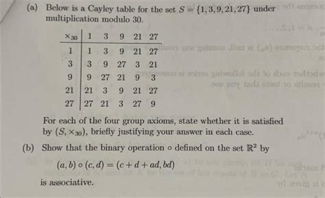 Solved A Below Is A Cayley Table For The Set Chegg