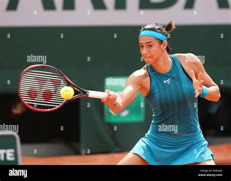 French tennis player Caroline Garcia playing a forehand shot at the ...