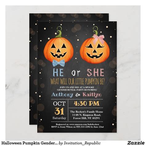 Halloween Pumpkin Gender Reveal Party Invitation Zazzle In