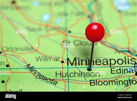 Hutchinson pinned on a map of Minnesota, USA Stock Photo - Alamy