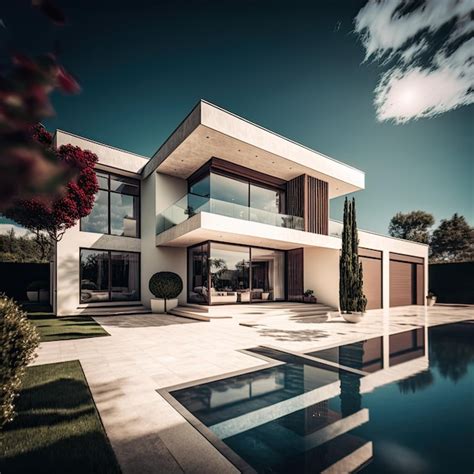 Una Casa Moderna Con Piscina En El Patio Trasero Foto Premium