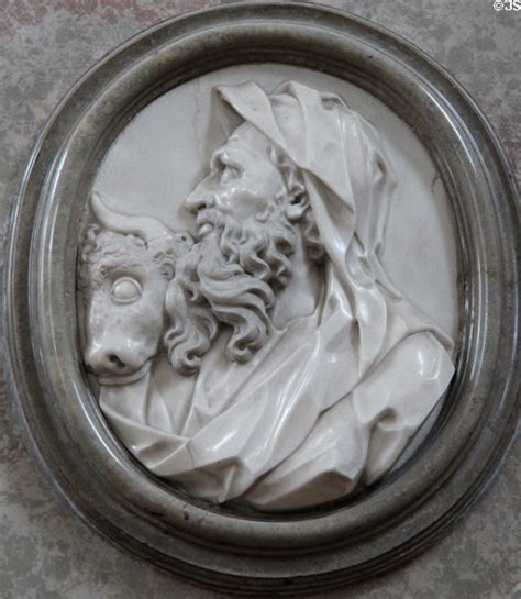 Marble Carving Of Profile Of Evangelist St Luke With His Symbol A Bull