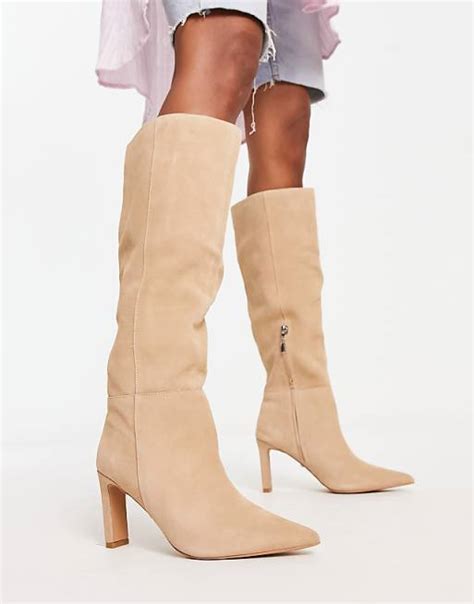 Na Kd Suede Stiletto Knee High Boots In Beige Asos