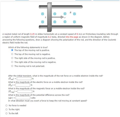 Solved A Neutral Metal Rod Of Length 025 M Slides